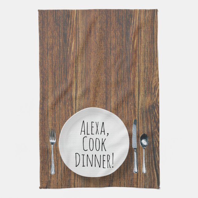 Paño De Cocina comando humorístico de Alexa para la cena (Vertical)