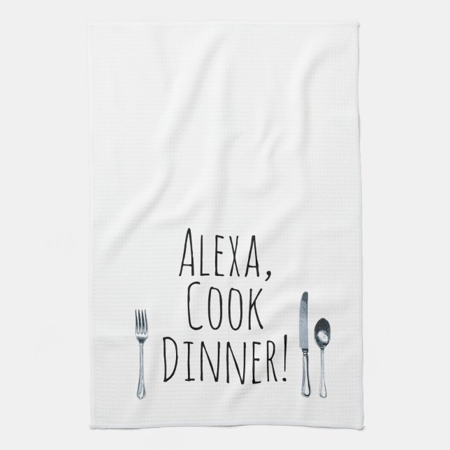 Paño De Cocina comando humorístico de Alexa para la cena (Vertical)