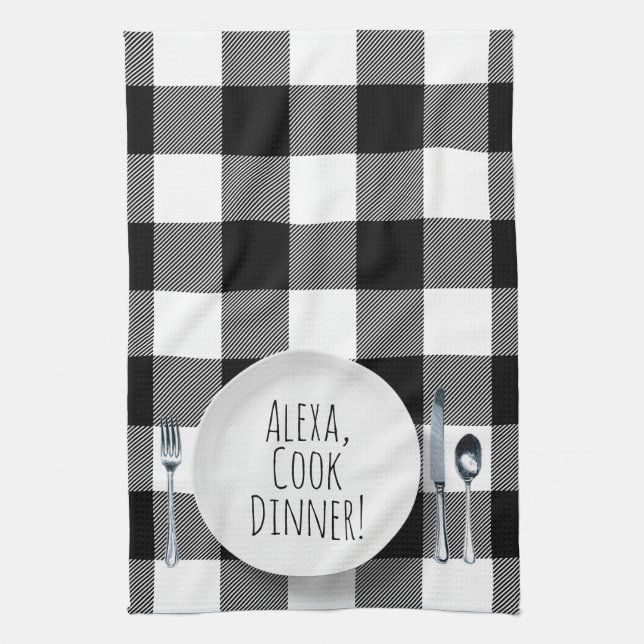 Paño De Cocina comando humorístico de Alexa para la cena (Vertical)