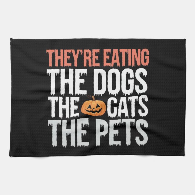 Paño De Cocina Comen Los Perros Los Gatos Los Mascotas Halloween (Horizontal)