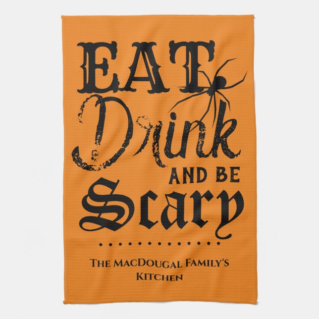 Paño De Cocina Comer bebida y tener miedo familia Personalizado H (Vertical)