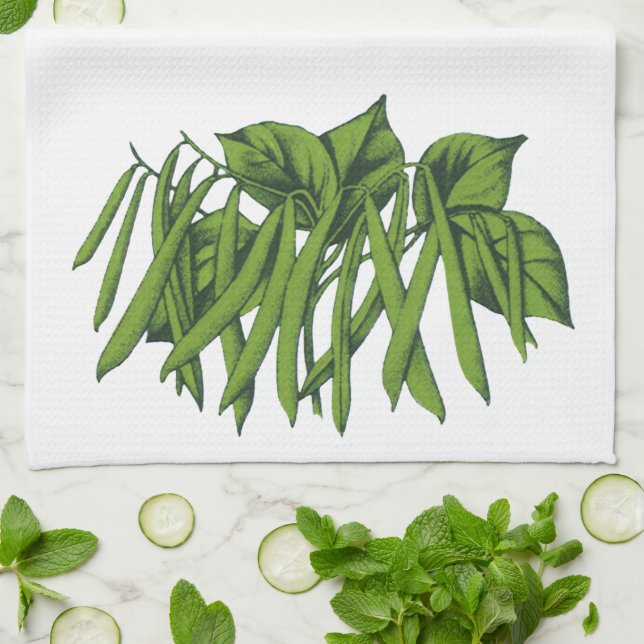 Paño De Cocina Comida de época, frijoles verdes orgánicos (Doblado)