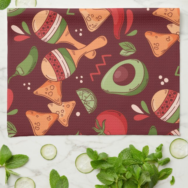 Paño De Cocina Comida Mexicana Roja y Verde (Doblado)