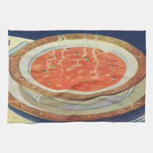 Paño De Cocina Comida vintage, tazón caliente de sopa de tomate c