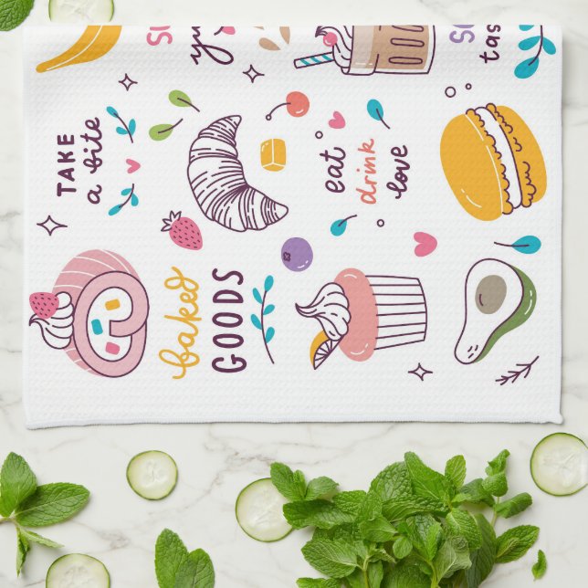 Paño De Cocina Comida y bebida variada (Doblado)