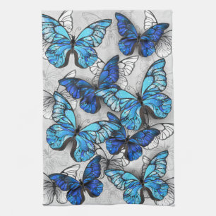 Paño De Cocina Composición de mariposas blancas y azules
