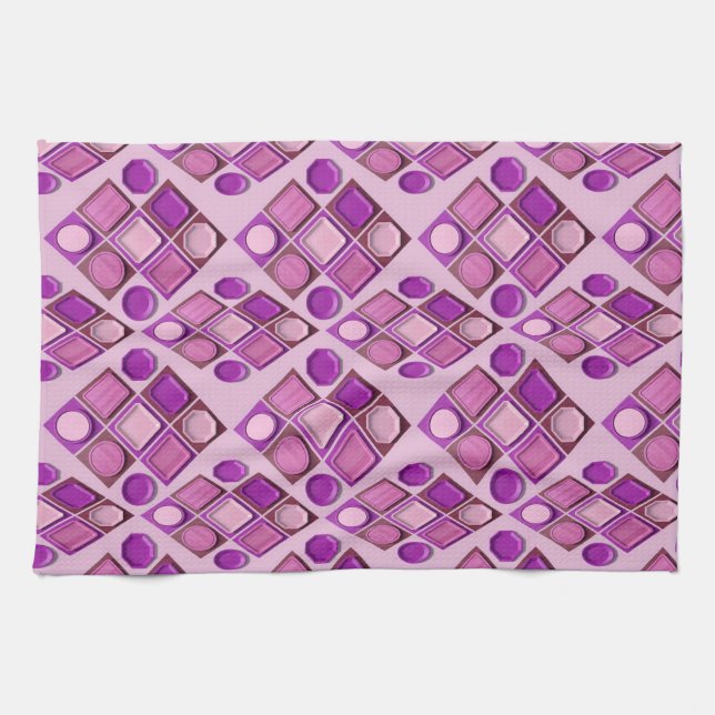 Paño De Cocina Composition of geometric trays in purple and pink (Horizontal)