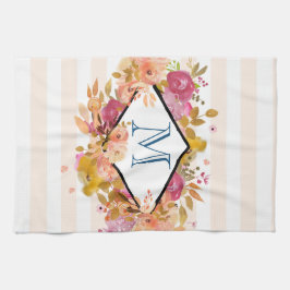 Paño De Cocina Comprimido floral rosado con marco de diamante