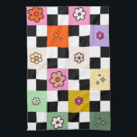 Paño De Cocina Comprobación de la flor de las mareas de cuadros r<br><div class="desc">Daisies a cuadros - Patrón retro de control de flores coloridas - Tablero de ajedrez.</div>