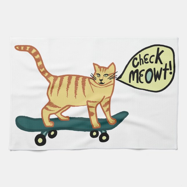 Paño De Cocina Comprobar Meowt Punny Skateboarding Cat (Horizontal)