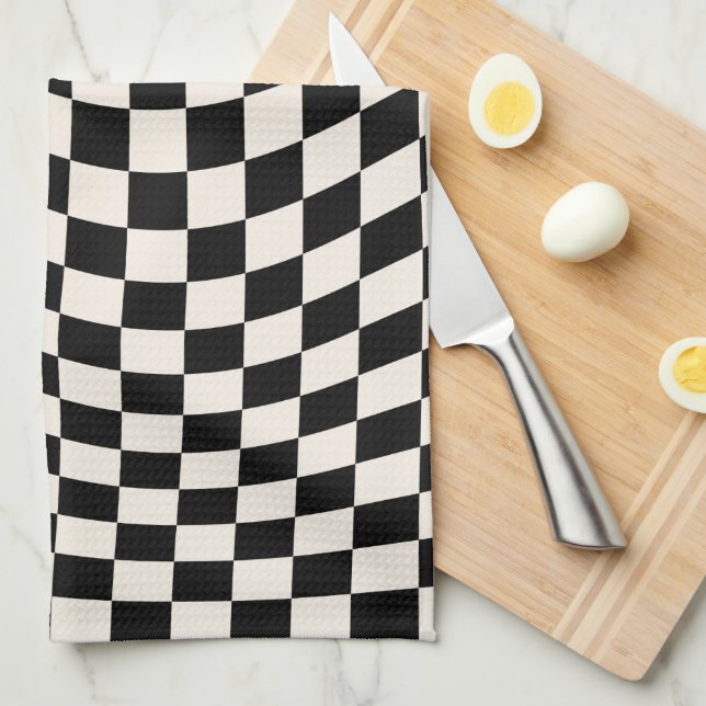 Paño De Cocina Comprobar tablero de cheques de patrón blanco negr (Doblado Cuarto)