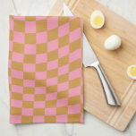 Paño De Cocina Comprobar tablero de verificación de patrones de m<br><div class="desc">Patrón controlado - tablero de ajedrez rosado y mostaza torcido / ondulado / deformado.</div>