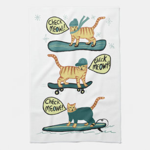 Paño De Cocina ¡Compruebe Meowt! Gato de Tabby de la snowboard d
