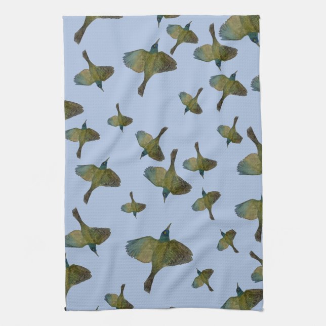 Paño De Cocina Comúnmente Grackle Green Bird Blue Flock Kitchen T (Vertical)