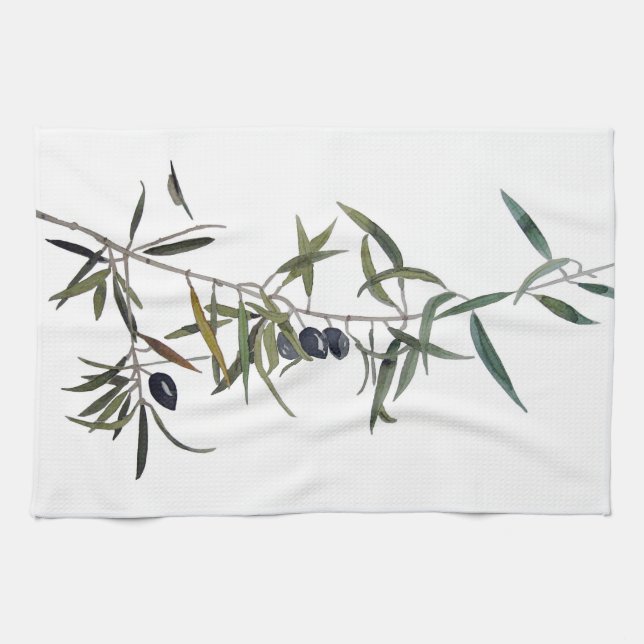Paño de cocina con acuarela de rama de olivo (Horizontal)