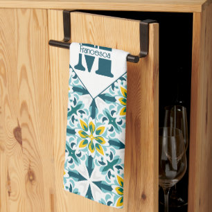 Paño De Cocina Con moograma VerdeSol Azulejo Armonía