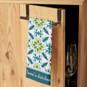 Paño De Cocina Con texto VerdeSol Azulejo Armonía