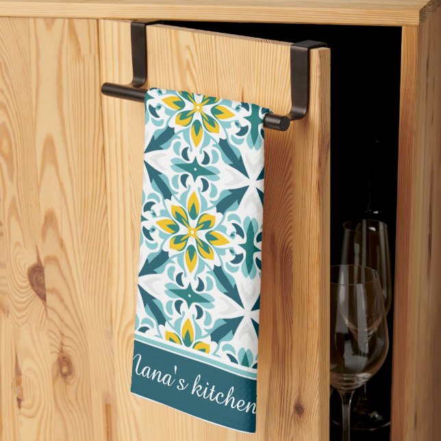 Paño De Cocina Con texto VerdeSol Azulejo Armonía (Pliegue de tercios)