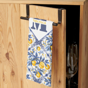 Paño De Cocina Con texto y 🍋 inicial Lemon Azulejo con azul