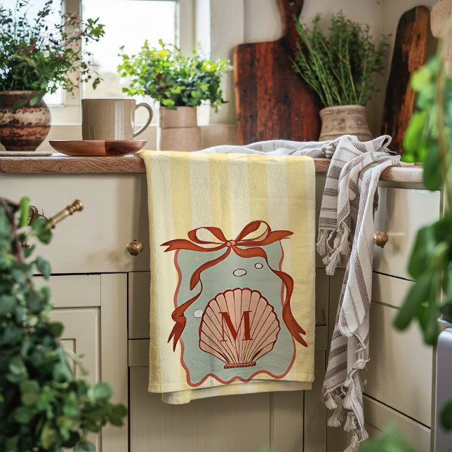 Paño De Cocina Concha costera retro monograma personalizado (Subido por el creador)