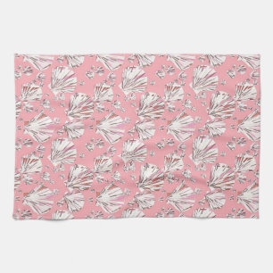 Paño De Cocina conchas de coral, blancas y rosas, fondo rosa