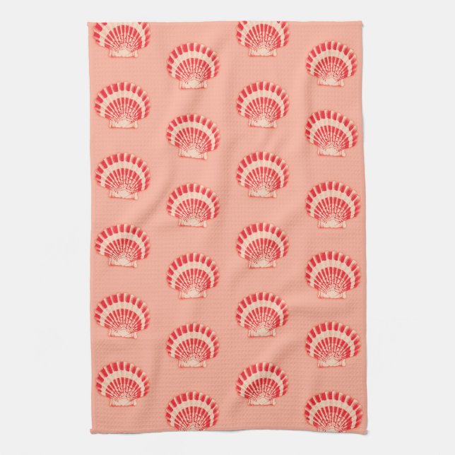 Paño De Cocina Conchas de mar - coral y melocotón (Vertical)