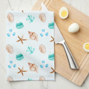 Paño De Cocina Conchas tropicales de playa y océano costero