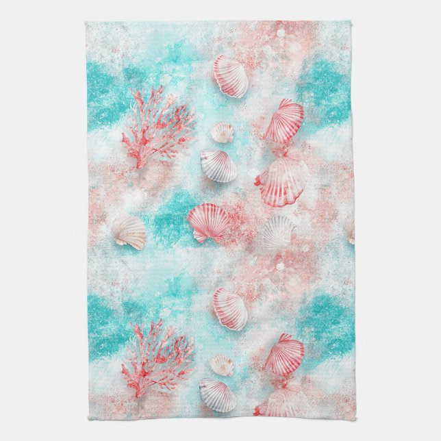 Paño De Cocina Conchas y Patrón de Olas del Océano (14) (Vertical)