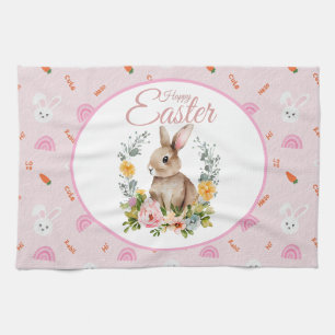 Paño De Cocina Conejito Adorable de Acuarela Corona Floral Pascua