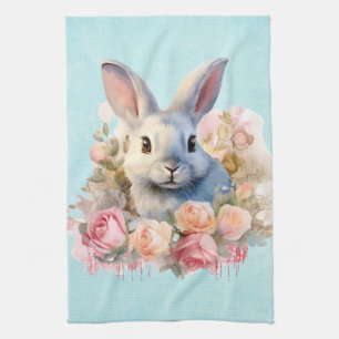Paño De Cocina Conejito con una Guirnalda de Rosas Adorable