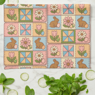 Paño De Cocina Conejito de Pascua de colores pastel con flores en