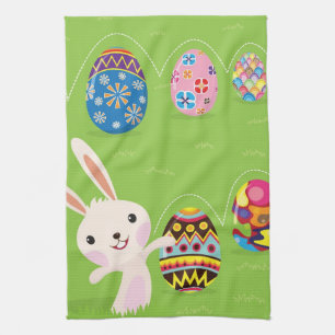 Paño De Cocina Conejito de pascua juguetón con los huevos