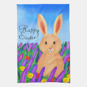 Paño De Cocina Conejito de Pascua lindo en las flores con texto p