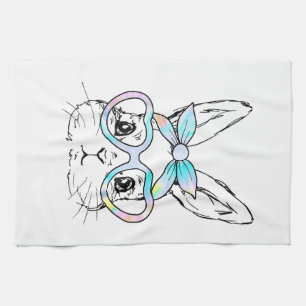 Paño De Cocina Conejito Lindo Cara de Conejo Tie Dye Gafas Chica 