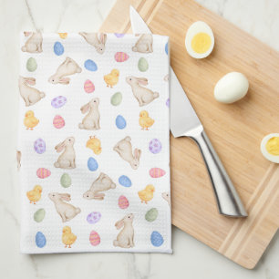 Paño De Cocina Conejito Pastel de Pascua Huevos y Pollitos