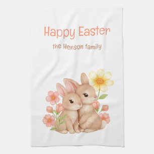 Paño De Cocina Conejitos de Pascua personalizados Floral Familia 