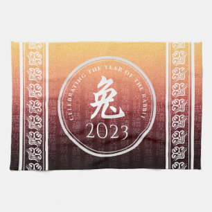 Paño De Cocina Conejo 兔 Oro Rojo Símbolo chino zodiaco lunar