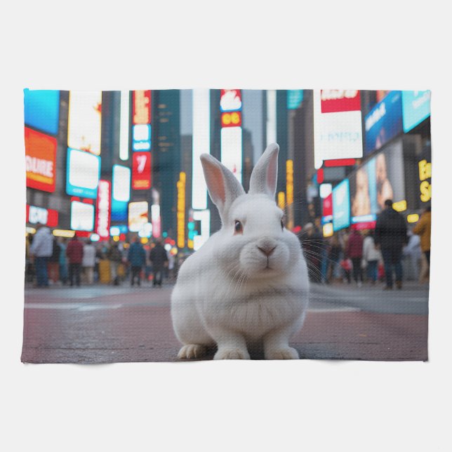 Paño De Cocina Conejo blanco en Times Square (Horizontal)