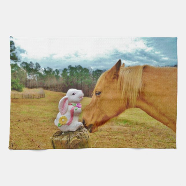 Paño De Cocina Conejo blanco y caballo amarillo (Horizontal)
