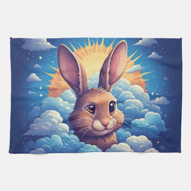 Paño De Cocina Conejo de Pascua Caprichoso entre Nubes 🐰☁️ Paste (Horizontal)