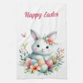 Paño De Cocina Conejo de Pascua con Mariposa y Huevos