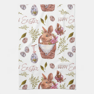 Paño De Cocina Conejo de Pascua en una canasta