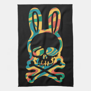 Paño De Cocina Conejo de Pascua Retro Tie Dye Conejo Calavera Cru