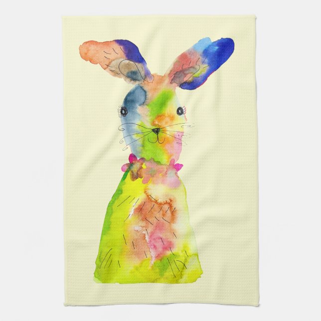 Paño De Cocina conejo de Pascua tierno acuarela (Vertical)