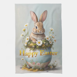 Paño De Cocina Conejo de Pascua vintage con margaritas