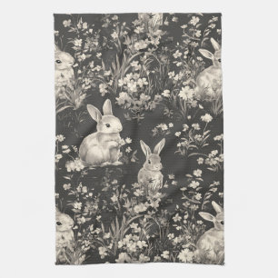 Paño De Cocina Conejo Elegante Toile Floral Patrón Vintage (4)