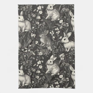 Paño De Cocina Conejo Elegante Toile Floral Patrón Vintage (7)
