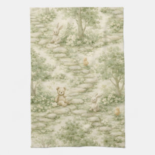 Paño De Cocina Conejo Oso Picnic Floral Jardín Neutral (1)