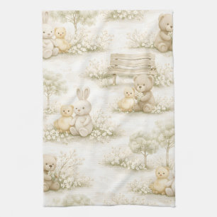 Paño De Cocina Conejo Oso Picnic Floral Jardín Neutral (2)