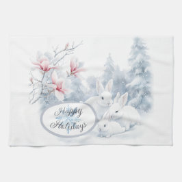 Paño De Cocina Conejos blancos en vacaciones de invierno de nieve
